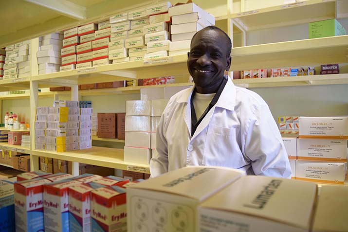 [Principal Dispenser and MTC Secretary, David Ouma in the Moroto regional referral hospital medicines stores]