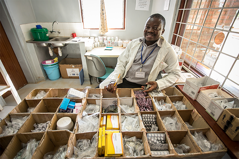 Pharmacy Assistant Aaron Sendeza wants to rid Malawi of malaria. Thanks to the mentorship program, Aaron works to ensure that all medicines and medical supplies in his health center are available, reliable, and of high quality. Photo credit: Paul Joseph Brown for VillageReach