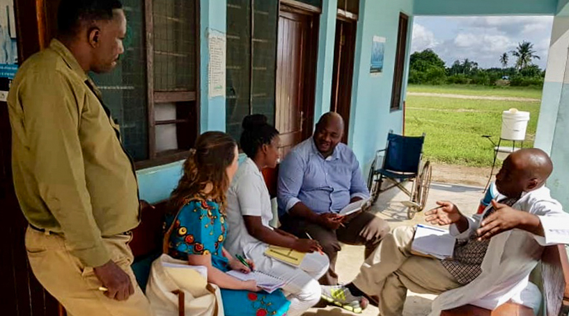 [Peter Mbago, TSSP Principal Technical Advisor, Human Resources for Health and Megan Montgomery, Pfizer Global Health Fellow interview health care workers at Kaole Dispensary in Bagamoyo District to better understand training needs and provider motivations.]