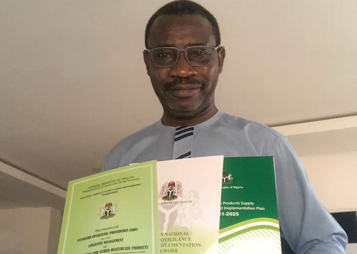 [Bravo Otohabru, Supply Chain Director of the Resilient and Sustainable Systems for Health (RSSH) project, presents final supply chain policy documents.] {Photo credit: MSH Staff}