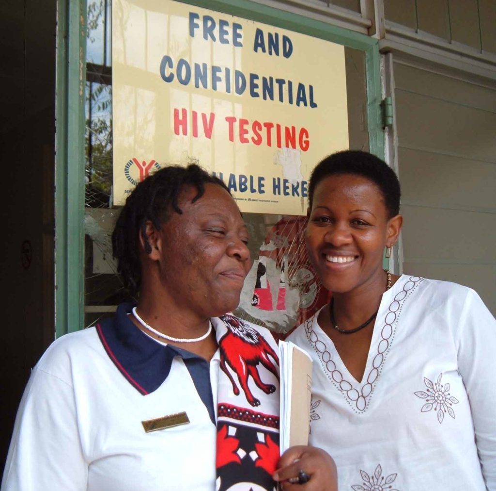 Women in front of HIV testing center in South Africa
