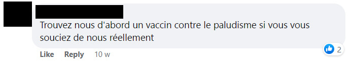 Traducción: Primero, encuentre una vacuna contra la malaria si realmente se preocupa por nosotros.