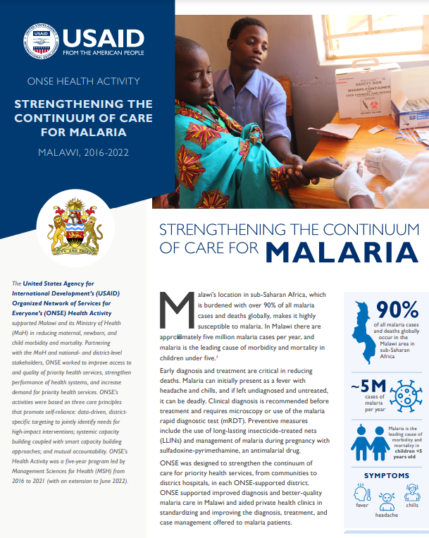 Cover of the report "Strengthening the Continuum of Care for Malaria"