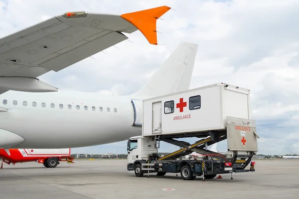 Medical supplies are loaded onto a plane.