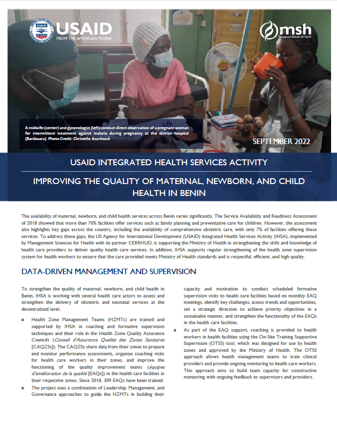 Improving the Quality of Maternal, Newborn, and Child Health in Benin