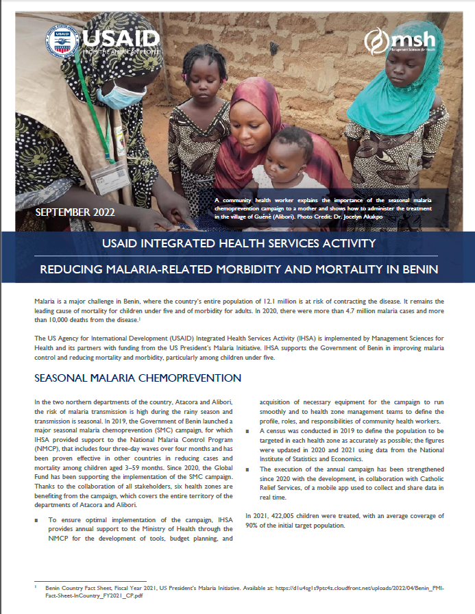 Redução da morbidade e mortalidade relacionadas à malária no Benin