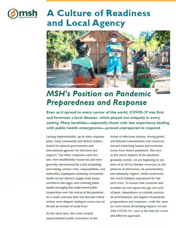 Capa do Documento de Posicionamento de Preparação Pandêmica