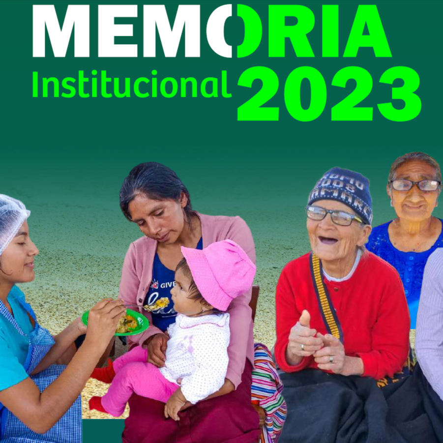 Grafik von Frauen, die zusammen sitzen und lachen und ein Kleinkind füttern, mit der Aufschrift „Memoria Institucional 2023“