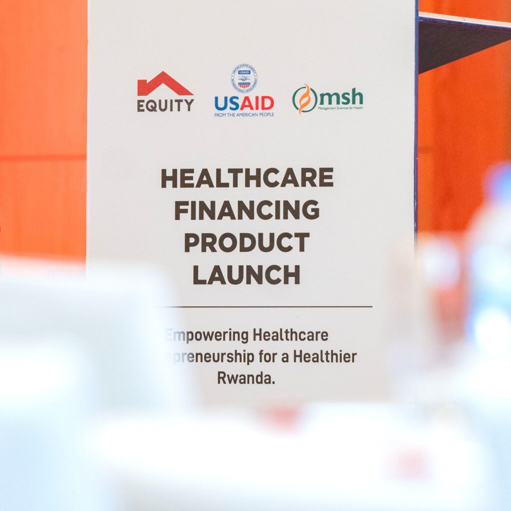 Podium for the USAID Ireme Healthcare Financing Product Launch event. Photo credit: MSH