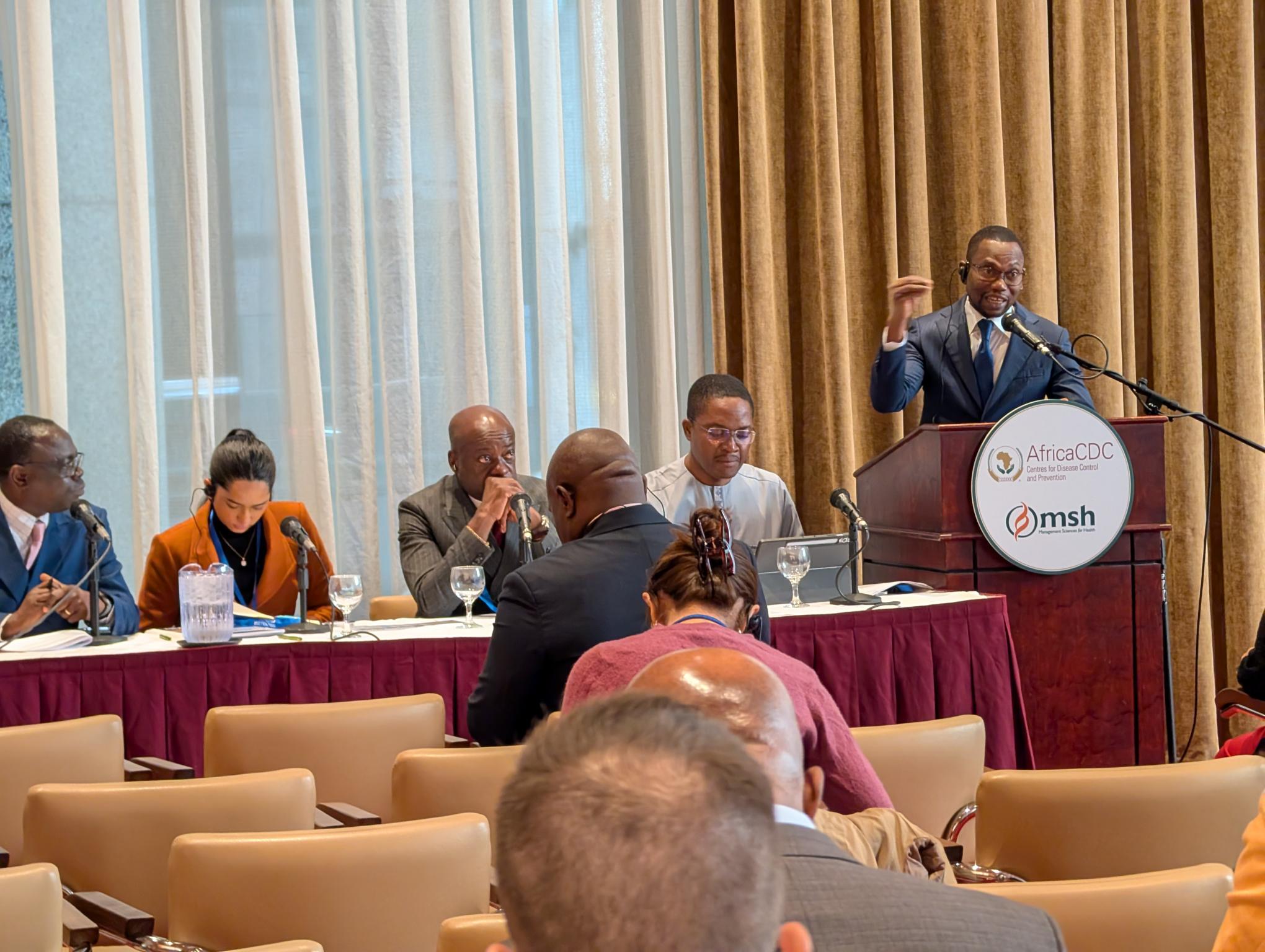 Benin Minister of Health Prof. Benjamin Hounkpatin addresses the Africa CDC–MSH UNGA dialogue